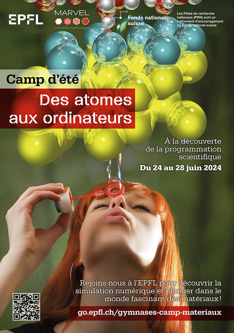 Registrations are open until 15 May for 'Des atomes aux ourdinateurs', our 2024 summer camp for high-school students who can spend 5 days at @EPFL_en from 24 to 28 June discovering scientific programming and material modeling. All info here 👉 nccr-marvel.ch/events/2024-su…