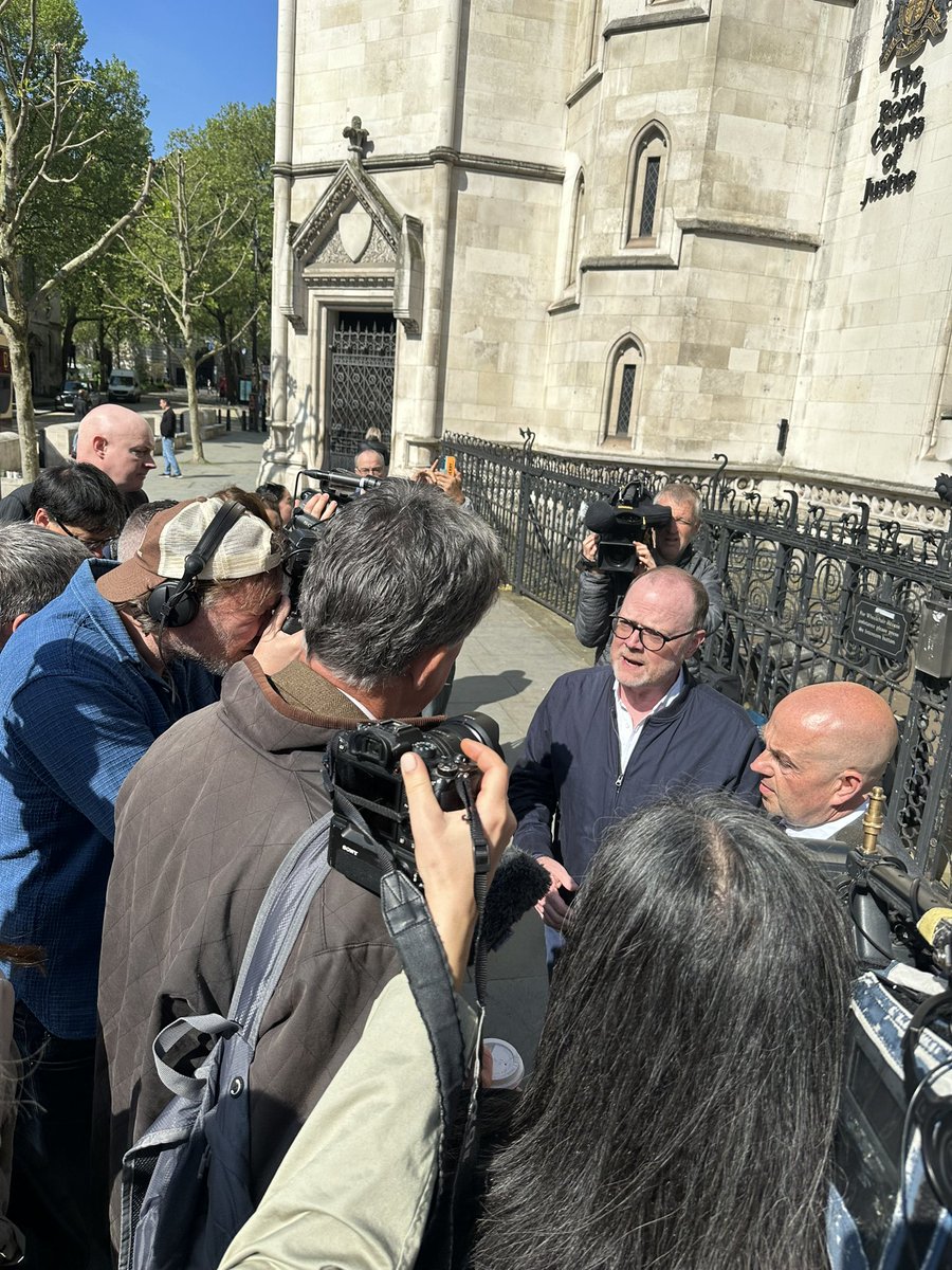 Huge media presence in London this morning. Barry McCaffrey & Trevor Birney again in court to show that journalism is an essential part of a democracy & is not a crime!