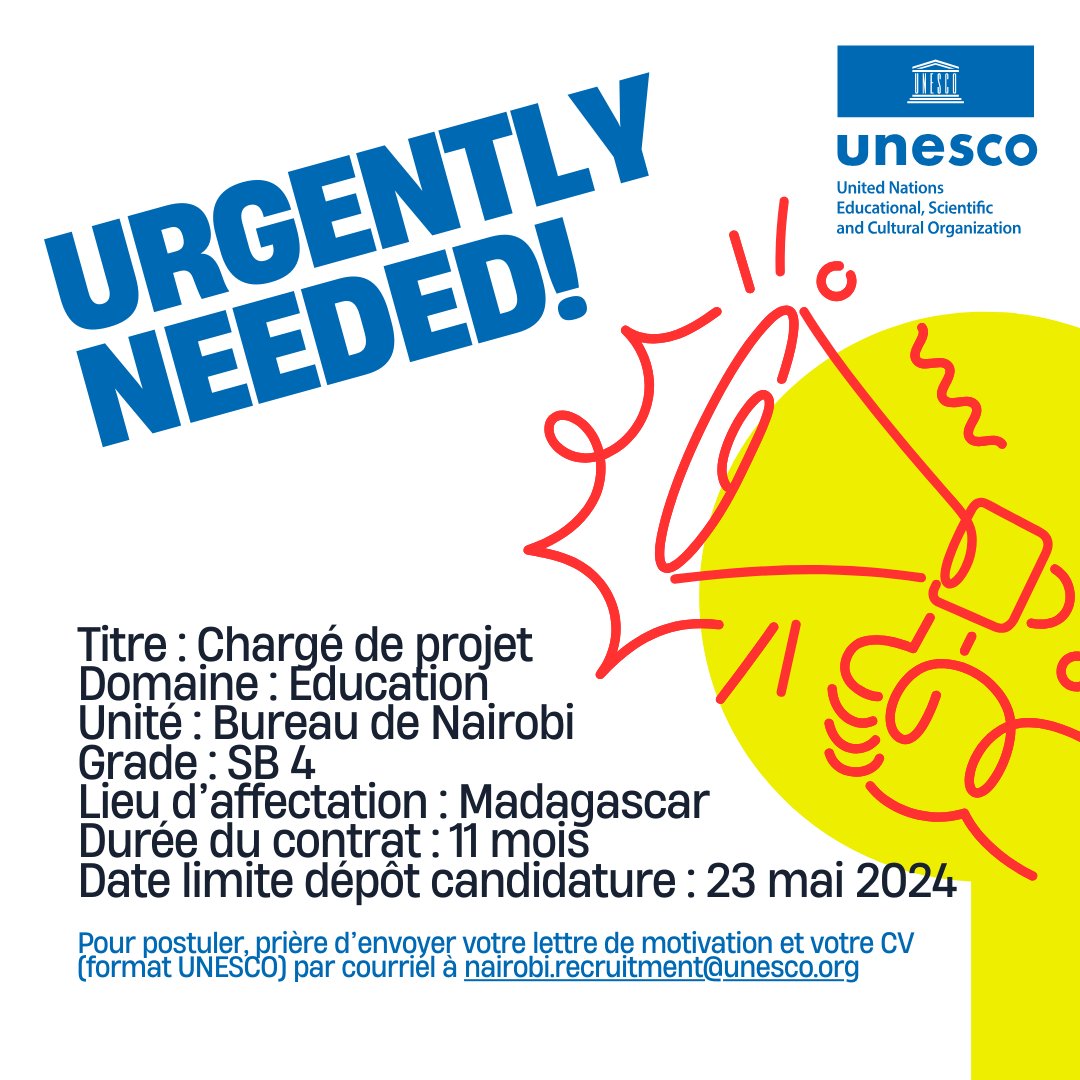 We are #hiring !
Apply now to join the #UNESCO team in #Madagascar!

#hiringalert #UNjobs