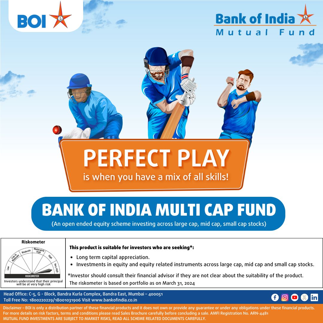 Aim to optimize returns while minimizing volatility by investing in Bank of India Multi Cap Fund. To invest, visit: bit.ly/46xqhw9 Google Play Store: bit.ly/44Mdt2Y App Store: bit.ly/44PgFuo #MultiCapFund #BankofIndia #Investing #MutualFunds #Invest