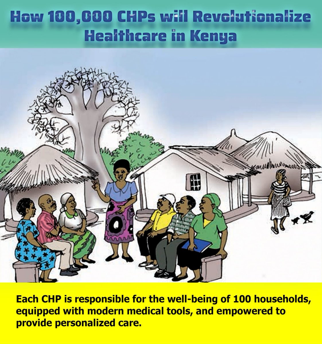 Personalized Healthcare at the Grassroots Level*
Each CHP is responsible for the well-being of 100 households, equipped with modern medical tools, and empowered to provide personalized care.
#RutoHealthcareInitiative

#RutoEmpowers

Afya Nyumbani