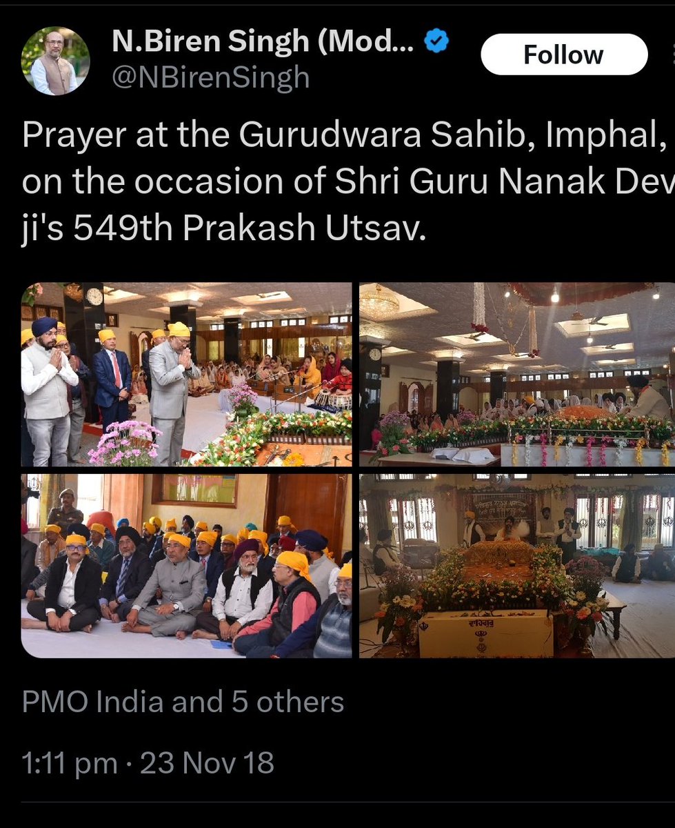 If someone from the Kuki-Zo community is maligned as Khalistani for offering a simple prayer in Gurudwara, how would you relate to CM Biren who also offered the same prayer at Gurudwara?

@ndtv @VishnuNDTV @ratanb
@umasudhir @NaghmaSahar
@BDUTT @SushantSin @sardesairajdeep