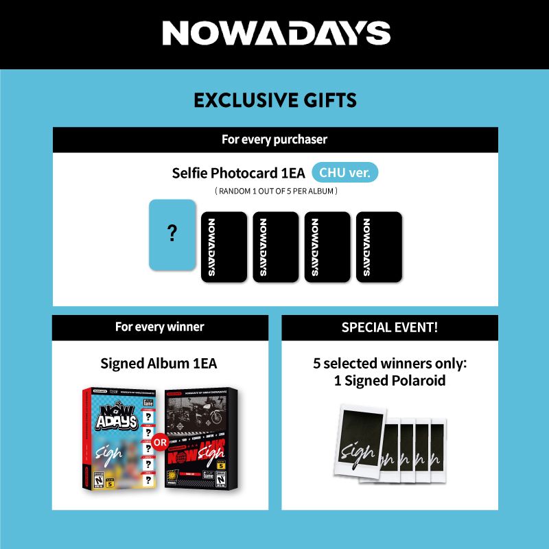 📣NOWADAYS 1st Single [NOWADAYS] Video Call Event is now open!

🗓️Until May 11, 11:59 PM (KST) 
😘MMT exclusive photocard  (CHU ver.)
🎁Winner gift: Refer to the image below

Grab your CD for a chance to win!
📲 mmt.fans/b0xB

#NOWADAYS #나우어데이즈 #OoWee #MMTShop