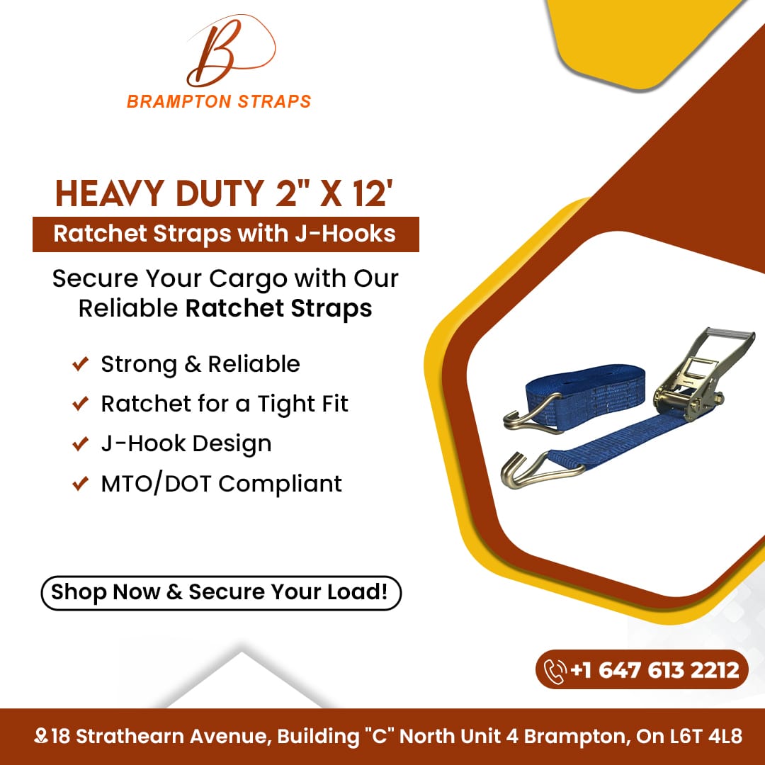 Introducing BRAMPTON STRAPS Heavy Duty 2' X 12' Ratchet Straps with J-Hooks! 
✓ Strong & Reliable
✓ Precision Ratchet for a Tight Fit
🚚💨 

☎️+16476132212

#BramptonStraps #CargoGuardians #HeavyDutyHeroes #SecureYourCargo #TruckersEssentials #LoadProtection