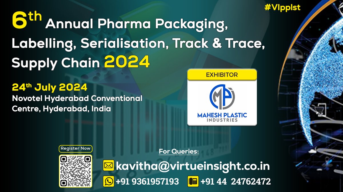 We are delighted to have Mahesh Plastic Industries as an Exhibitor in our #Pharma #Packaging, #Labelling, #Serialisation, Track & Trace, #SupplyChain 2024 tinyurl.com/4kdb8kbn

#VIpplst #TrackTrace #Traceability #Anticounterfeiting #smartpackaging #packaginginnovation