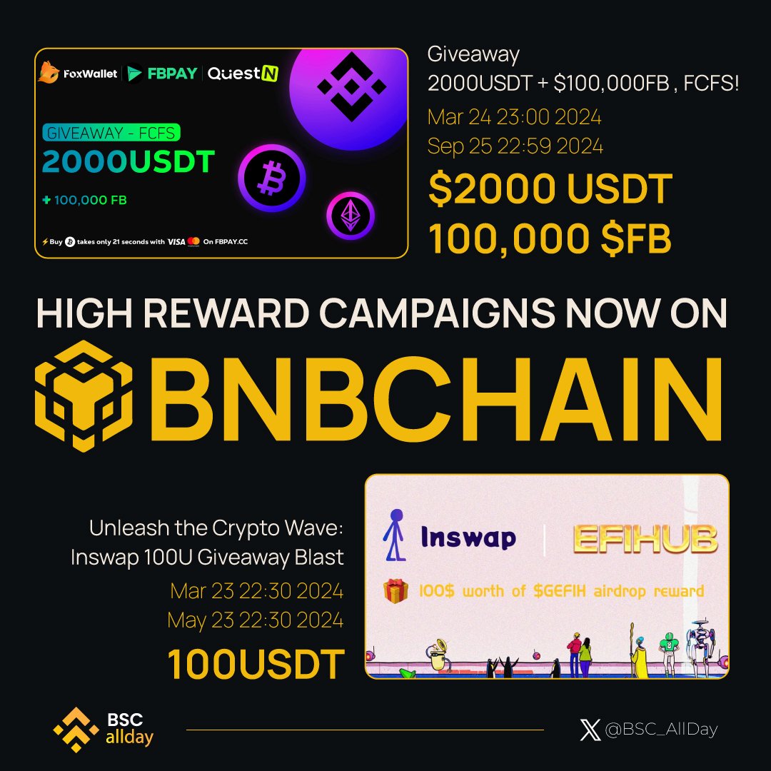 🚀💰 Ready to turbocharge your earnings? 🔥 Check out the high-reward campaigns lighting up @BNBCHAIN right now! 💎 Don't miss out on your chance to earn big—join the action today! #BNBChain #BSCAllday