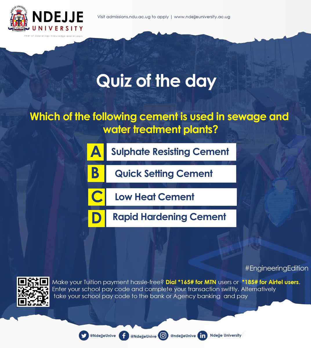 Quiz of the Day: Engineering Edition! 🛠️  Are you ready to put your engineering knowledge to the test? Take on today's challenge and see how well you fare in the world of engineering! 💡💻🔧 #EngineeringQuiz #TestYourKnowledge #JoinNdejje2024