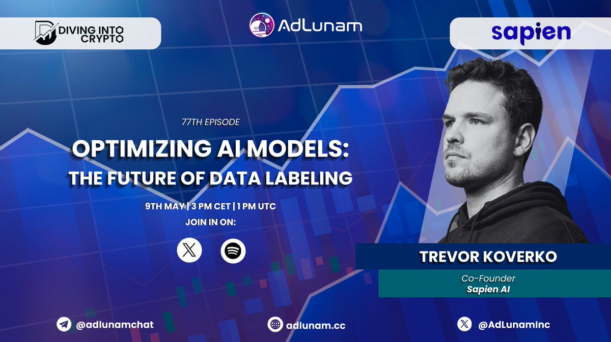 Are you ready for #DiViC this Thursday?🎙 In the latest episode of #AdLunam's podcast we will feature @trevorkoverko, co-founder of @SapienGamified 🔥 Set reminders for our latest episode. Don't miss out! 🙌 🗓 9th May, 1pm UTC 📍x.com/i/spaces/1gqxv…