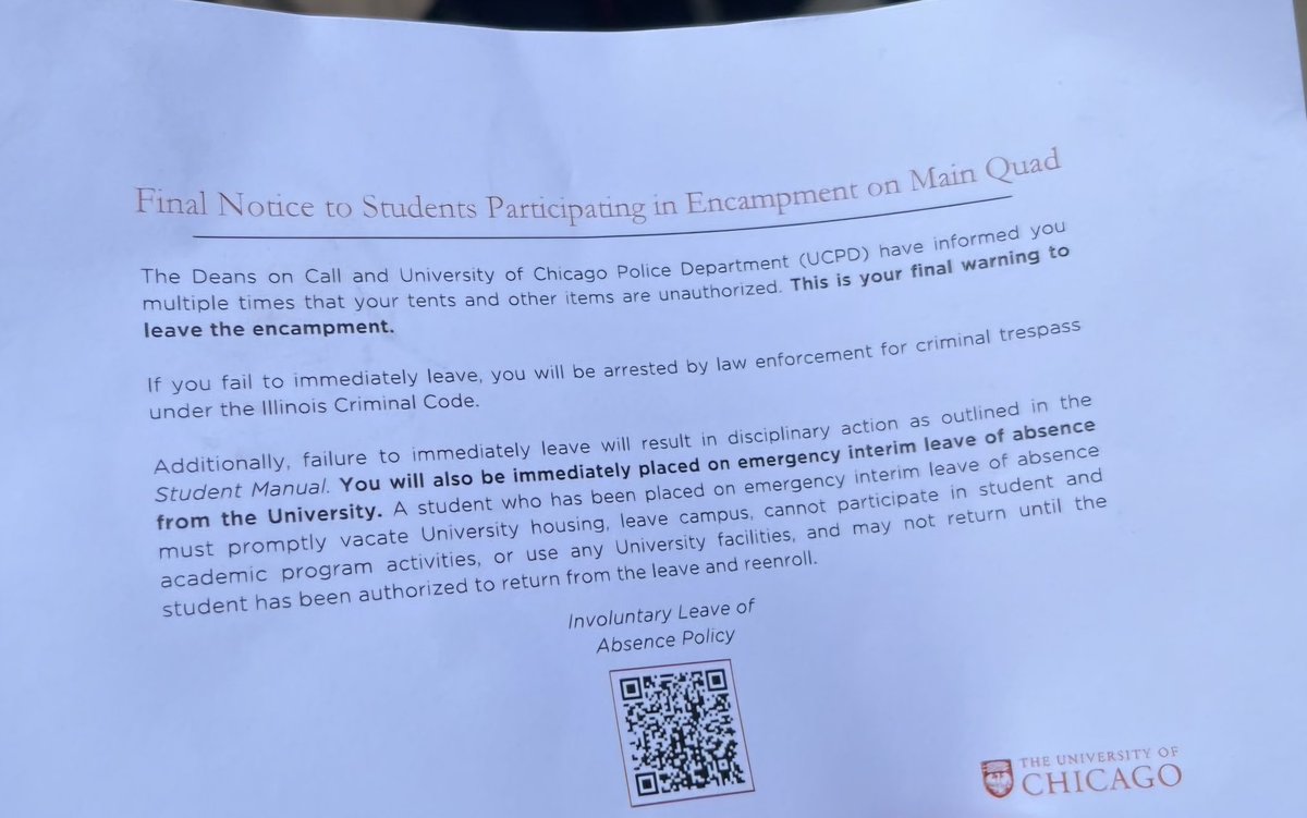 The wilding students at @UofC are learning consequences.