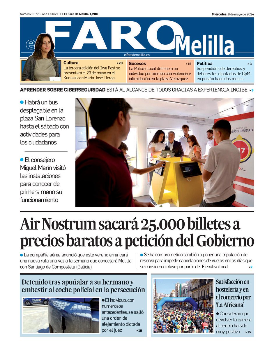 Buenos días. Esta es nuestra portada de hoy miércoles 8 de mayo de 2024 elfarodemelilla.es #Melilla