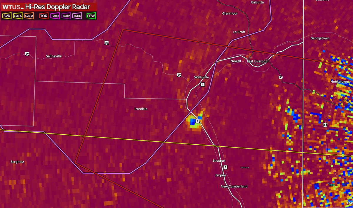 A tornado has been on the ground for >11min, and just got Radar Confirmed as I'm writing this tweet. Irondale, OH may have taken a direct hit from a tornado. Slow warning updates this week...
