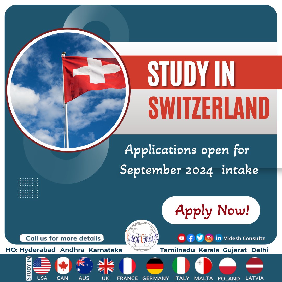 ✨ STUDY IN SWITZERLAND✨
Ranked 3rd best in the country and standing tall at #130 worldwide, this is where excellence meets education. 

#studyinswitzerland #switzerland #topuniversities #studyabroad #studentvisa #intetnationalstudents #educationsystem #videshconsultz