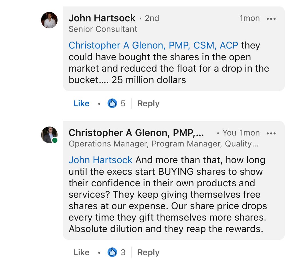 $CLOV 

I went and praised Andrew and crew today for putting shareholders as a priority after criticizing him last month on LinkedIn. Happy with the response.