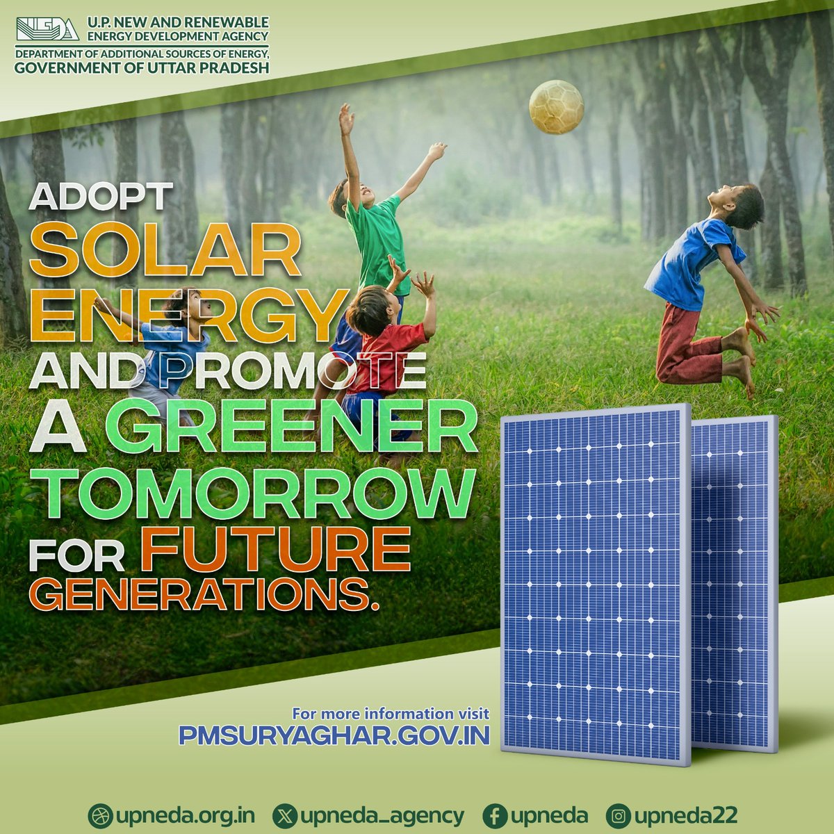 Let's make the earth greener for our new generation to come by opting for Solar energy.

#SolarEnergy #SaveEnergy #CleanEnergy #Upneda #RenewableEnergy #Upneda_Agency
@CMOfficeUP
@aksharmaBharat
@isomendratomar
@ChiefSecyUP
@IASMaheshGupta
@MinOfPower
@UppclChairman…