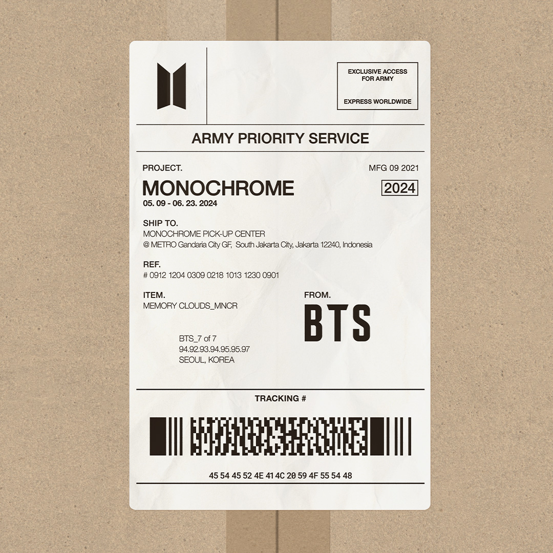 BTS POP-UP: MONOCHROME IN JAKARTA

METRO Department Store - Gandaria City, Ground Floor.

Follow our social media for the latest BTS MONOCHROME updates.

#BTS #방탄소년단 #MONOCHROME #MNCR
#BTS_POPUP #Jakarta #ShopatMETRO