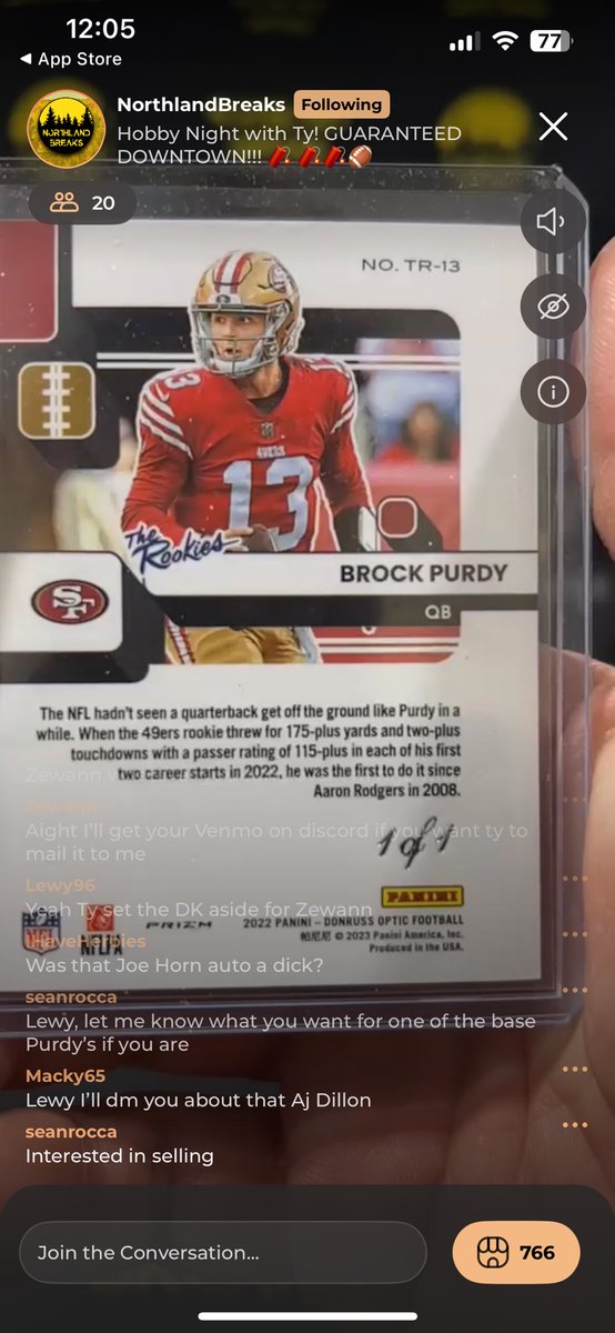 Just watched @NorthlandBreaks pull this Brock Purdy 1/1 from an Optic box personal on @LoupeTheApp