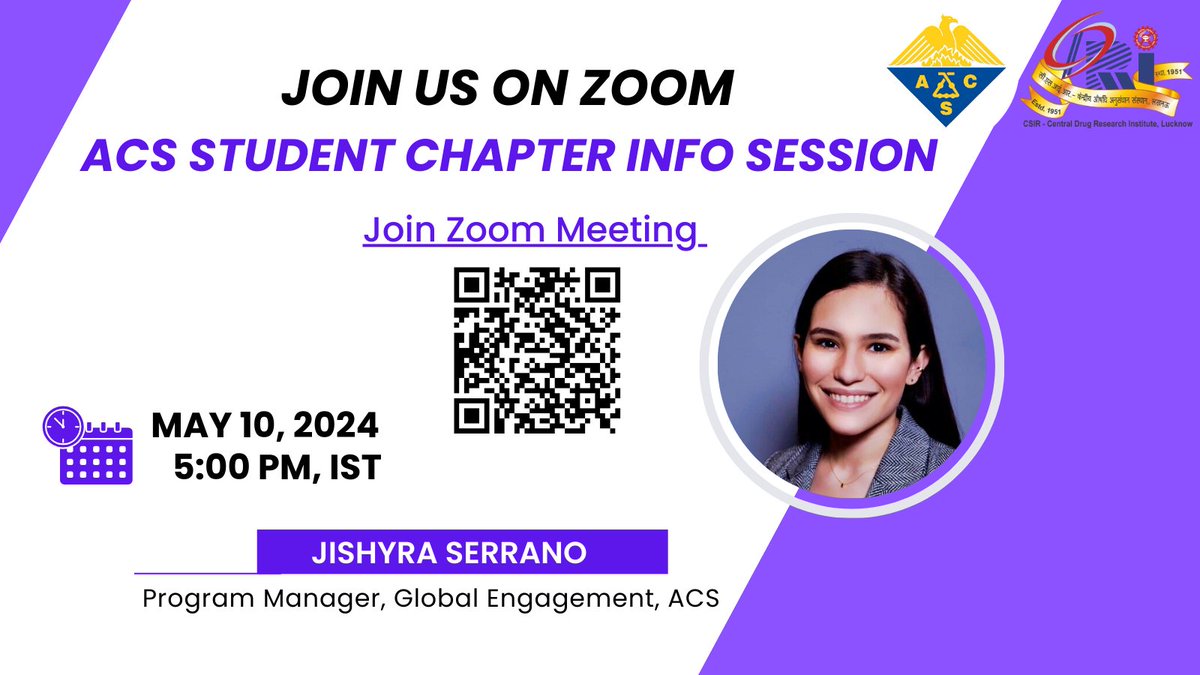 Establishing our #ACSstudentChapter at @CSIR_CDRI ! Join us on zoom on May 10, 2024, Friday, 5:00 PM IST to learn more from Dr. Jishyra Serrano at ACS. Explore the benefits and activities awaiting! shorturl.at/chCK0  @ACS_Outreach   #ACSinIndia @ACSGradsPostdoc