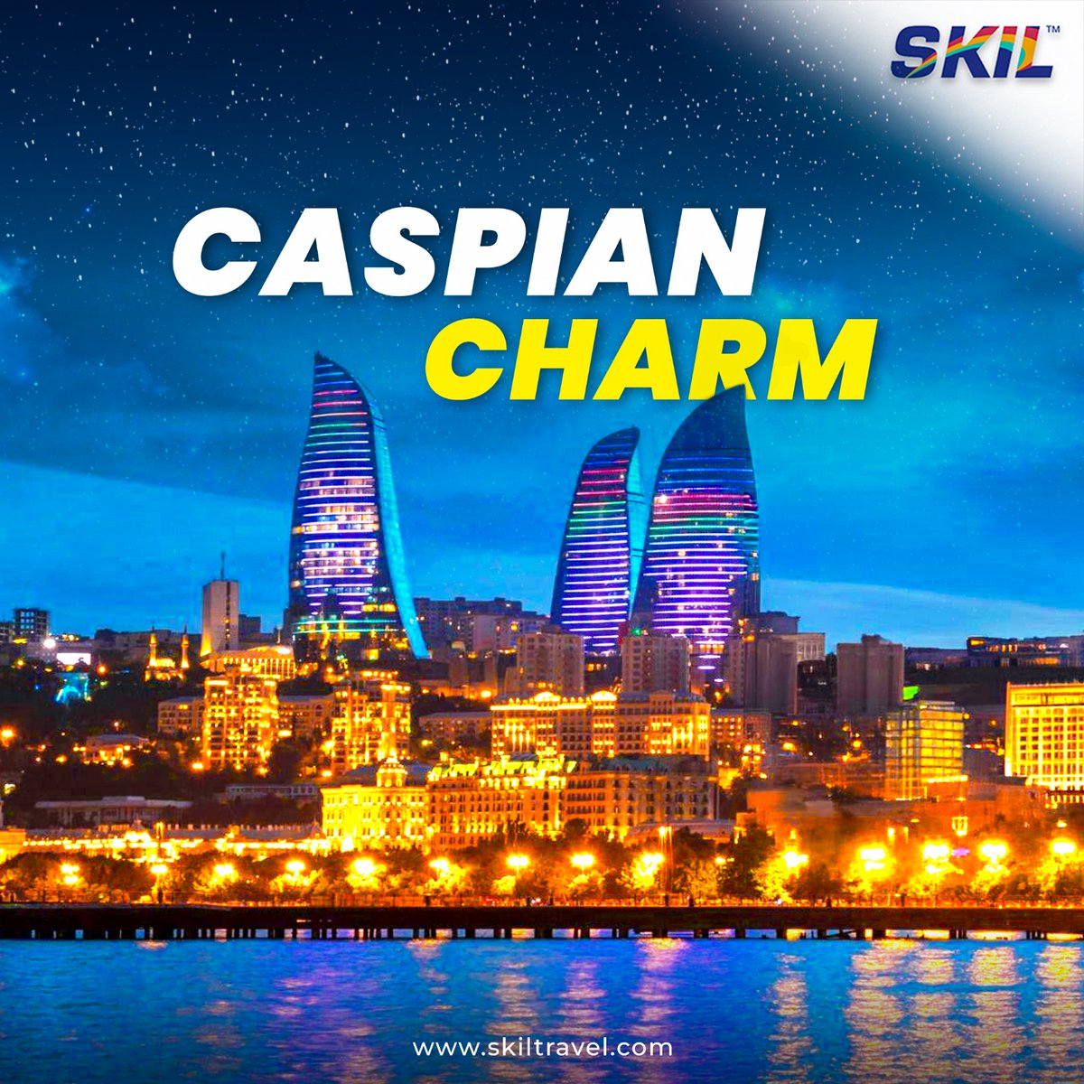 Unwind in a city that blends historic wonders with modern marvels. Baku, Azerbaijan's capital, is a captivating destination for business and leisure travelers alike. 🇦🇿 #SKIL #SKILTravel #Baku #Azerbaijan #CaspianSea #BusinessTravel #LeisureTravel #luxurytravel #businesstrip