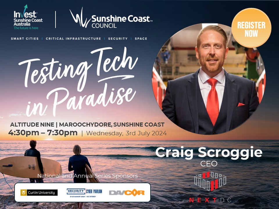 Great opportunity to visit this regional powerhouse on July 3! Free to register: mysecuritymarketplace.com/sunshine-coast… and register for tech tour visits, pitch sessions and networking. Amongst a broad appearance of speakers, we will hear from Craig Scroggie, Ceo at @NEXTDC