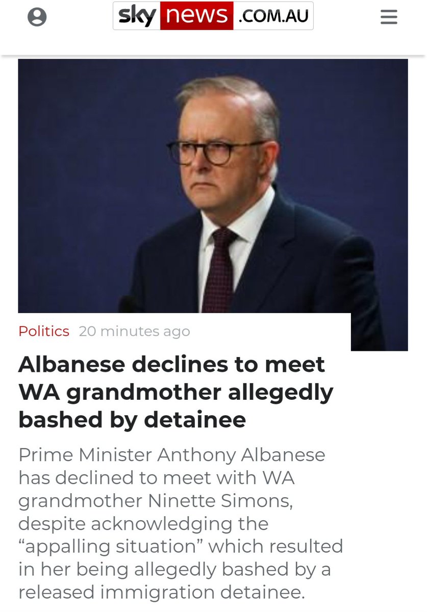 Hasn't even got the guts to front the elderly couple bashed in WA
Tells you everything about this empty suit, what a disgrace this 'man' is......not my PM
@AlboMP  @AustralianLabor 
#Gutless #Pathetic
#NotMyPM