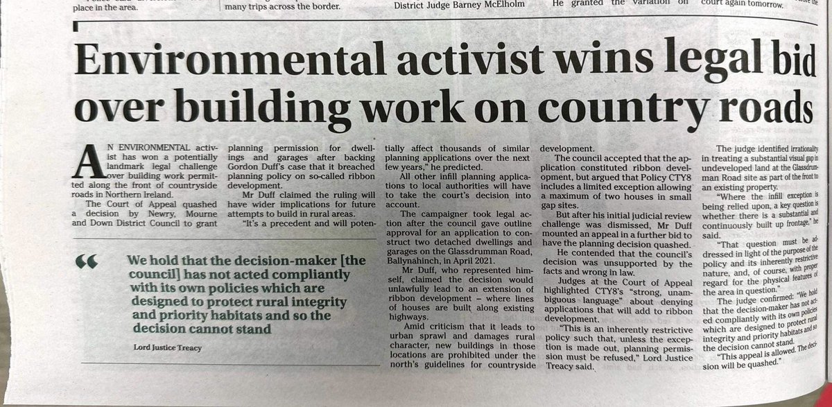 “We hold that the decision-maker [@nmdcouncil| has not acted compliantly with its own policies which are designed to protect rural integrity and priority habitats and so the decision cannot stand.” Fantastic news! Well done Gordon! #EJNI