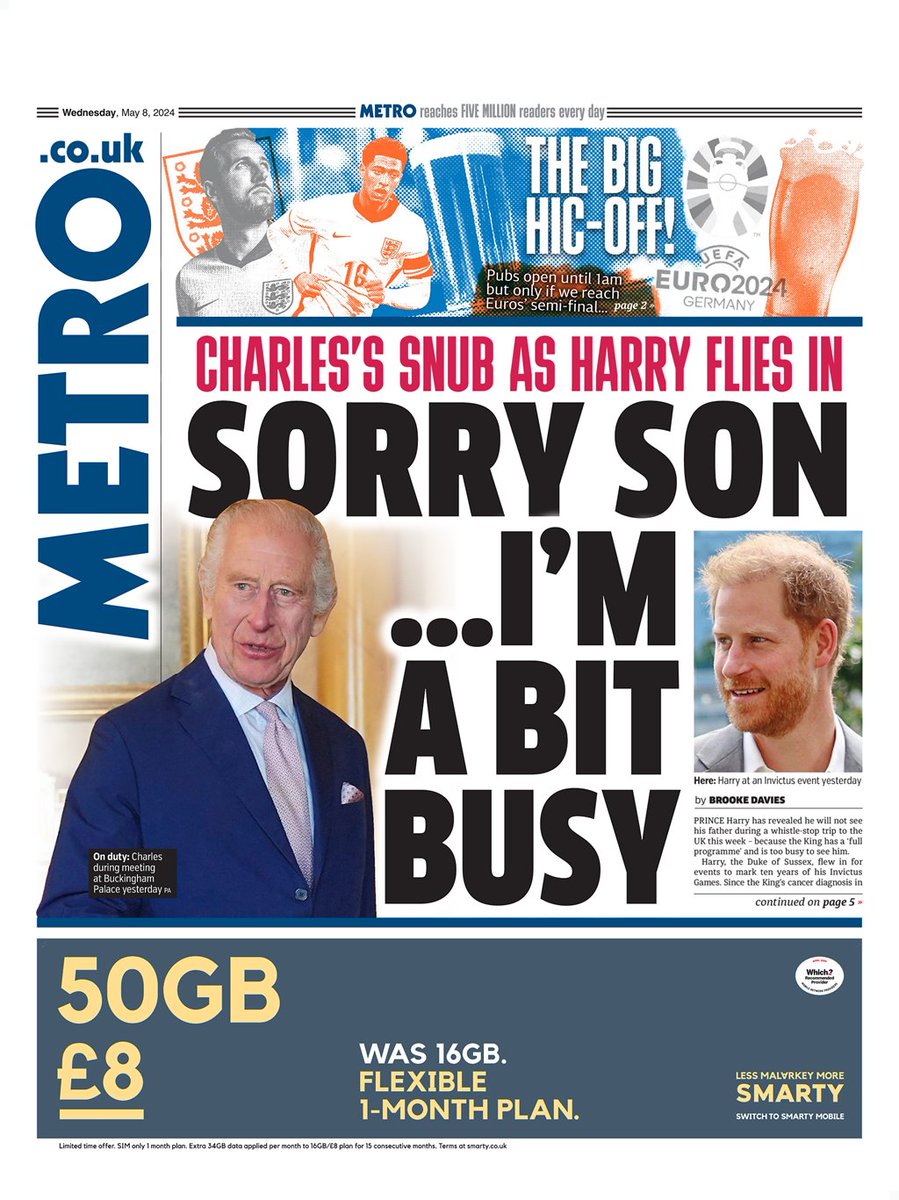 King Charles has a 'full schedule' and is too busy to spare his son an afternoon tea to catch up with him.

As a sick man, he's not very magnanimous with his family, is he? What a petty man.
#NotMyKing #AbolishTheMonarchy