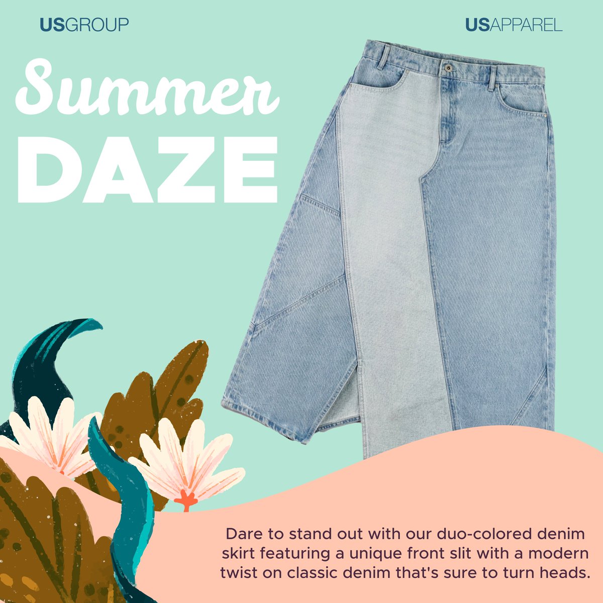 Feel the summer breeze in style with our standout duo-colored denim skirt from the Summer Daze Collection by sBU UK/EU of the Apparel Vertical. Featuring a unique front slit, it's sure to make you the talk of the town. ☀️🌊 

#SummerDaze #SummerEssential #SummerStyle #denimlove