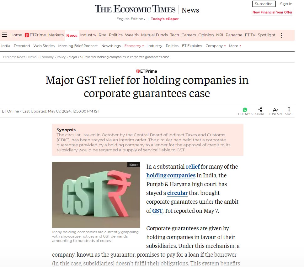 Major GST relief for holding companies in corporate guarantees case

 #CorporateGuarantees #HoldingCompanies #TaxRelief #BusinessNews