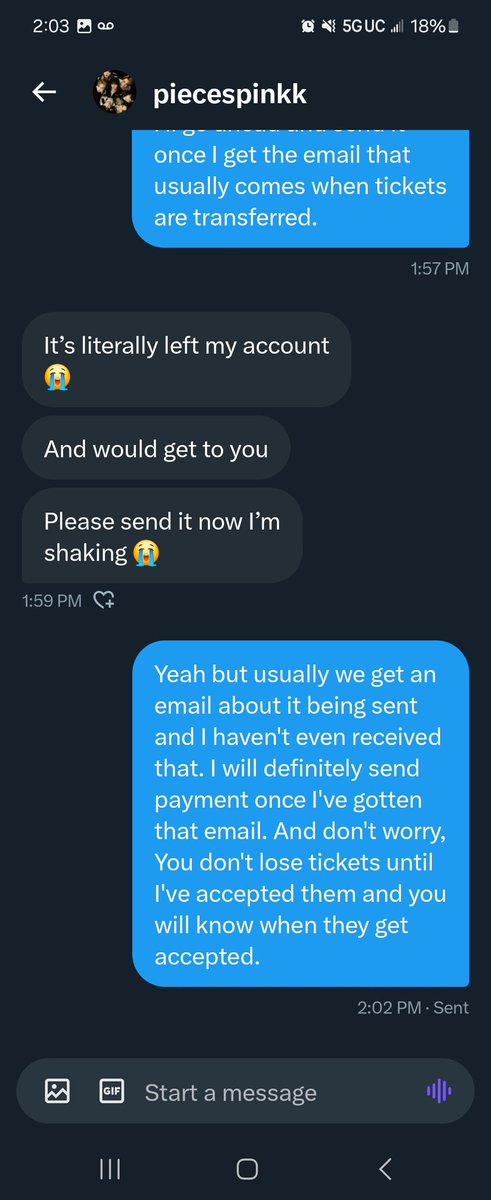Val_28e's tweet photo. They have since blocked me.... so please yall especially with the concerts coming up be careful with scammers like this one!! https://t.co/YIeV1fdSNF