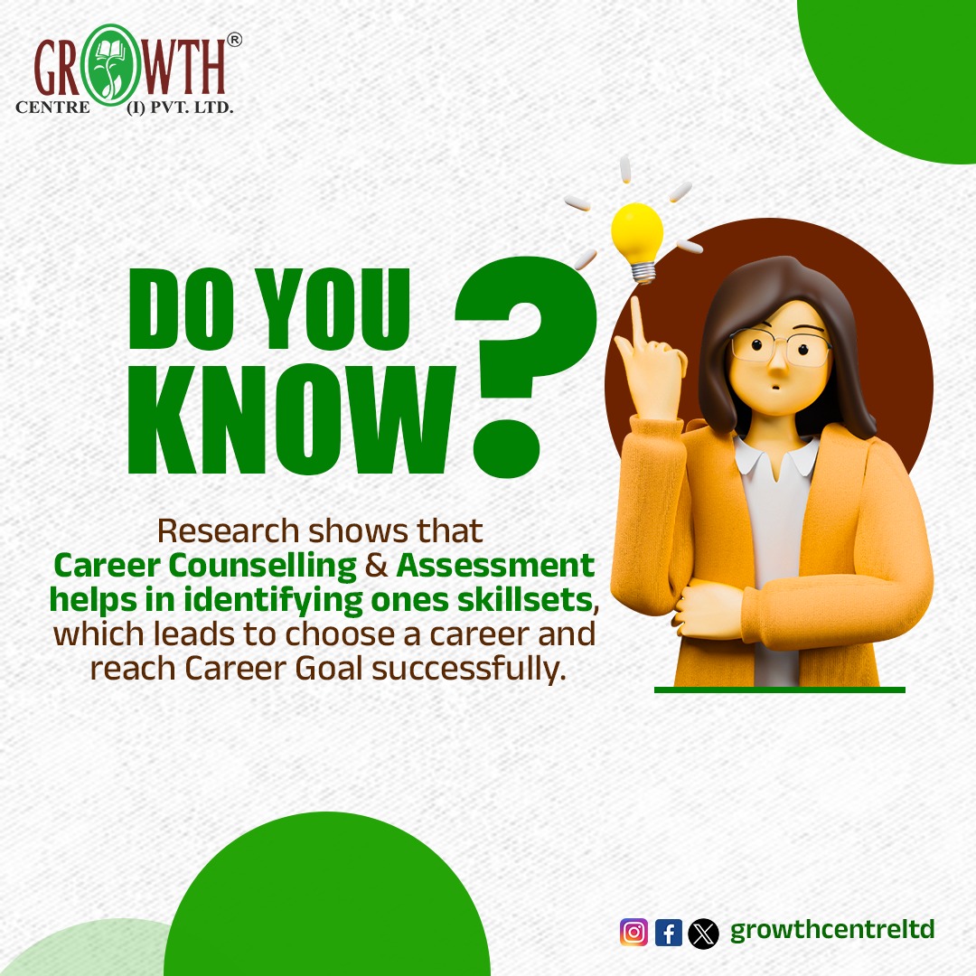 Don't know how Career Counselling & Assessment? Explore how it can shape your future now 🚀📈

 #growthcentre #growthcentreservices #doyouknow #careergrowth #careerpath #Counselling #CareerDiscovery #SkillAssessment #FuturePlanning