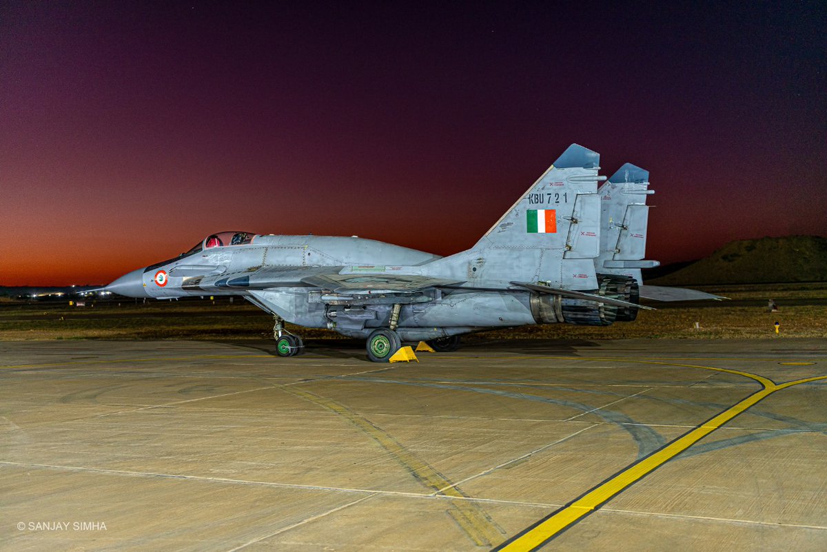 MiG-29UPG of the Indian AF sits pretty in the dusk lighting somewhere at a forward airbase.

Pic: SANJAY SIMHA
VelocityTTL.com