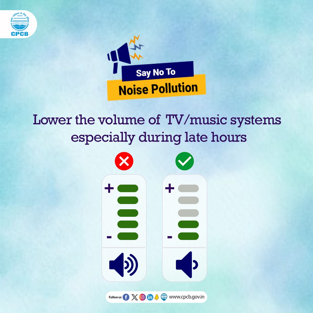 A music to your ears may be noise to the neighbors.

Do not play TV/music systems at loud volumes.

#NoisePollution #SayNoToNoisePollution #BeatNoisePollution 

@moefcc @mygovindia @PIB_India