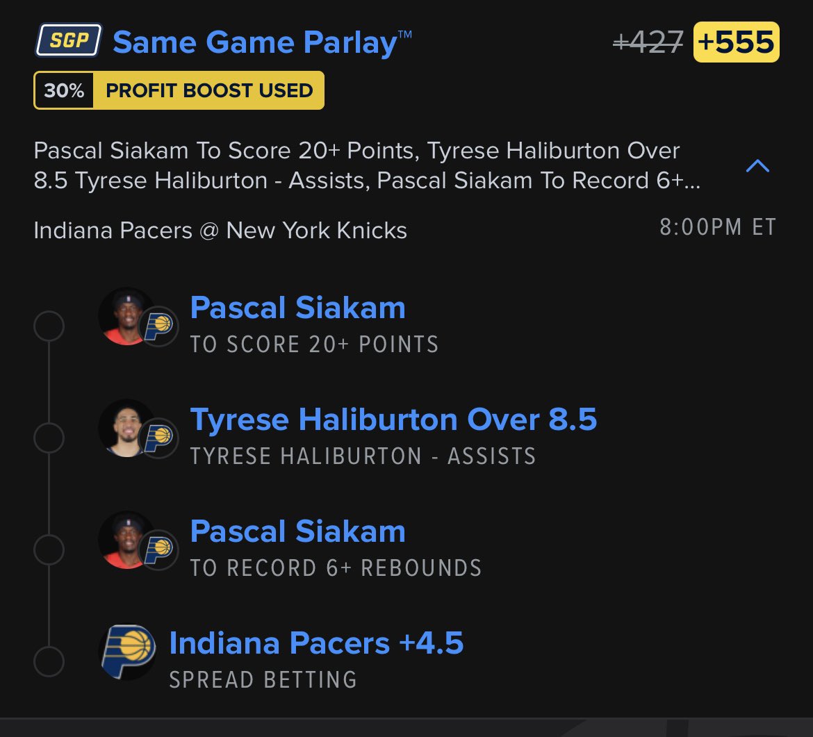 💰 +555 Odds Parlay All about my Pacers tonight! Use code “NBA” to join the discord for $10 for your first month! Let’s get it! 🫡 #gamblingx Full card posted here: whop.com/premierpicks/