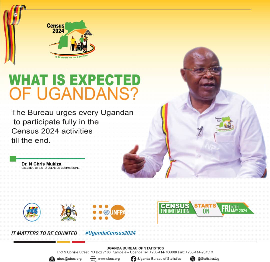 The Census enumeration starts on Friday and @UBOS_ED calls for everyone’s active participation.Let’s contribute to a successful Uganda Census 2024 by ensuring that every household is counted. 
#UgandaCensus2024