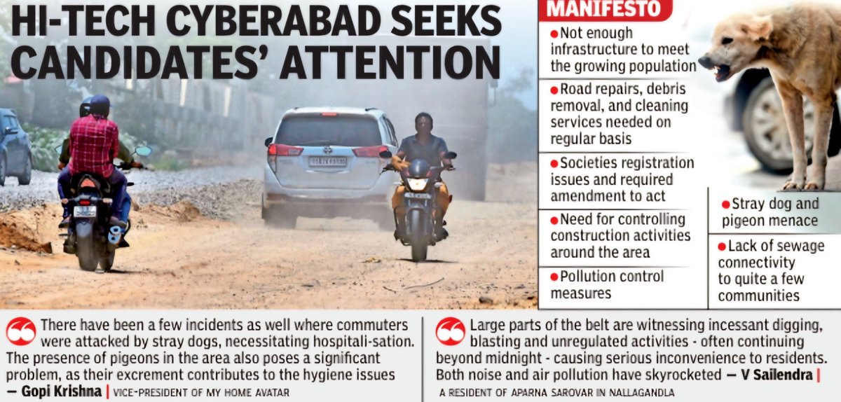 For the first time, residents of gated communities in high-tech Cyberabad have come up with their own manifesto ahead of the May 13 Telangana elections. timesofindia.indiatimes.com/city/hyderabad… Story by: @RajaniAmisha