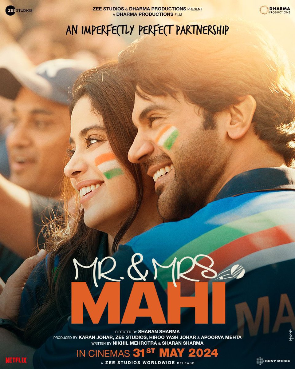 The anticipation is building like a tense cricket match! Here is the newest poster of the Janhvi Kapoor and Rajkummar Rao starrer #MrAndMrsMahi, releasing in cinemas on May 31st, 2024. #KaranJohar @apoorvamehta18 @RajkummarRao #JanhviKapoor #SharanSharma #NikhilMehrotra…
