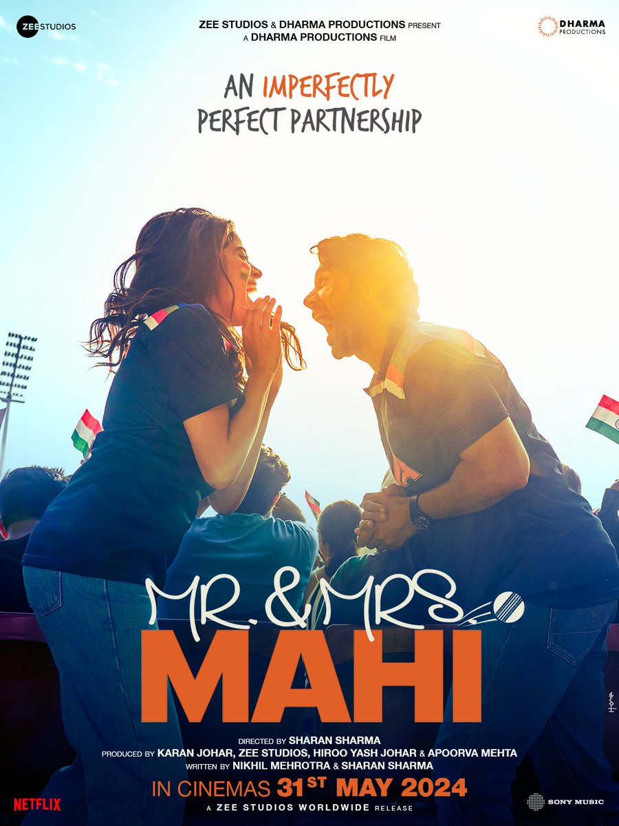 New Posters for MR & MRS MAHI Out Now 🤩 #MrAndMrsMahi in cinemas on 31st May, 2024. Starring - #RajkummarRao #JanhviKapoor Directed - Sharan Sharma #KaranJohar @RajkummarRao @DharmaMovies @ZeeStudios_