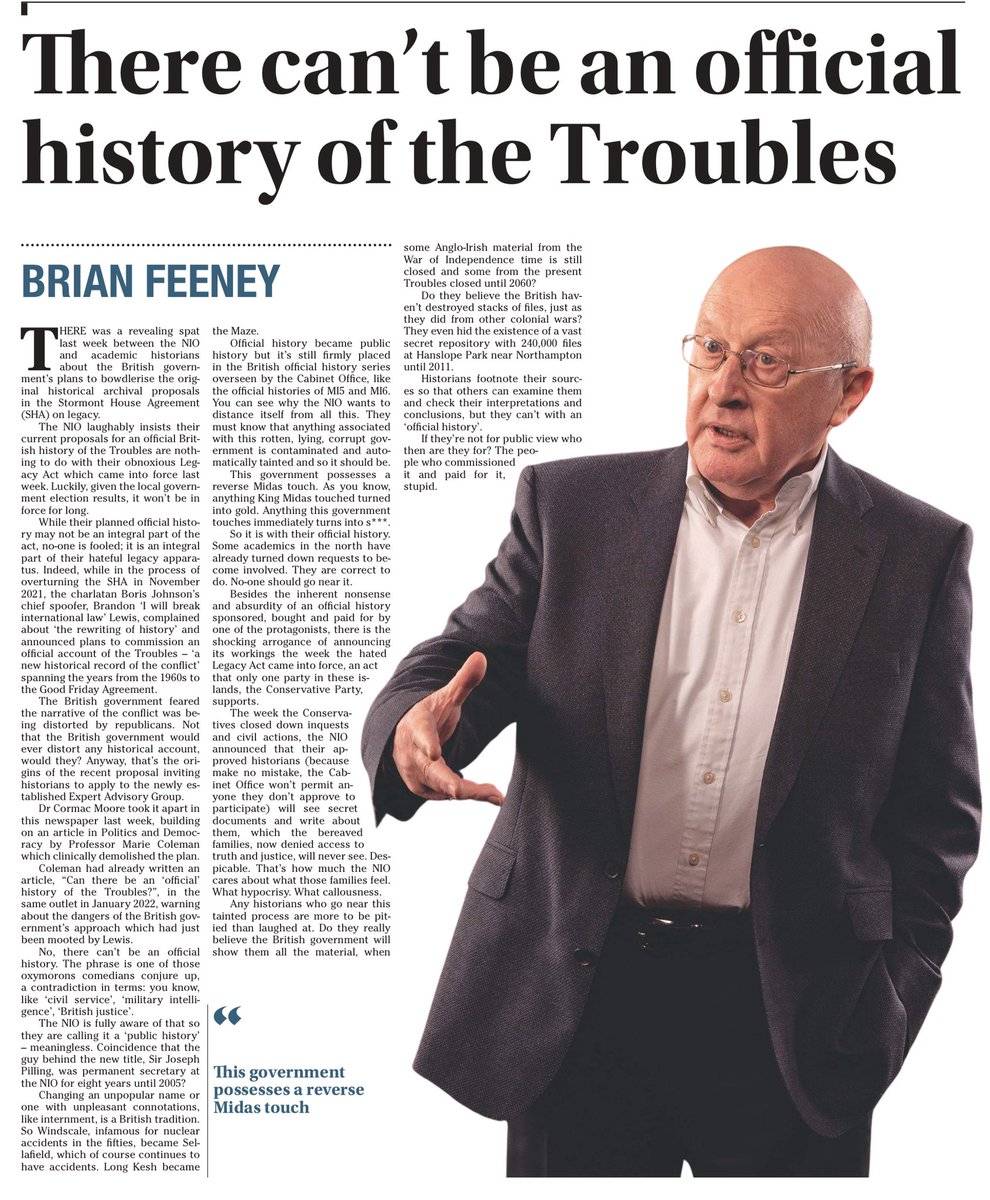 “No, there can’t be an official history. The phrase is one of those oxymorons comedians conjure up, a contradiction in terms: you know, like ‘civil service’, ‘military intelligence’, ‘British justice’.” ~Brian Feeney, The Irish News ☕️🥐