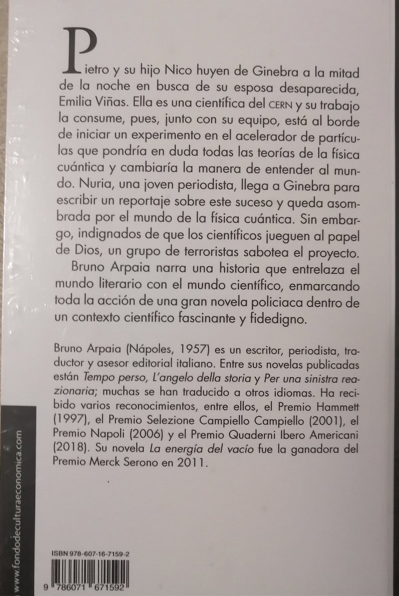 Mi lectura actual que os recomiendo ampliamente: 'La energía del vacío', de Bruno Arpaia... #Arte #Literatura #RecomiendoLeer #Física #CienciaFicción #FondoDeCulturaEconómica