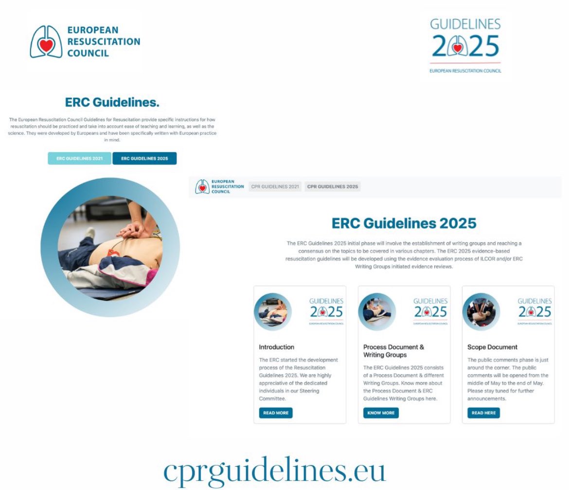 🌟 Lancement 🌟 du site web des lignes directrices de l’ERC (ERC guidelines)

🙌 L’ERC travaille aux #ERCGuidelines2025 et annonce le lancement du nouveau site web qui lui est dédié. 
❤️ 
👉 🔗 👈 cprguidelines.eu

#ERCGuidelines2025 #RESUS24