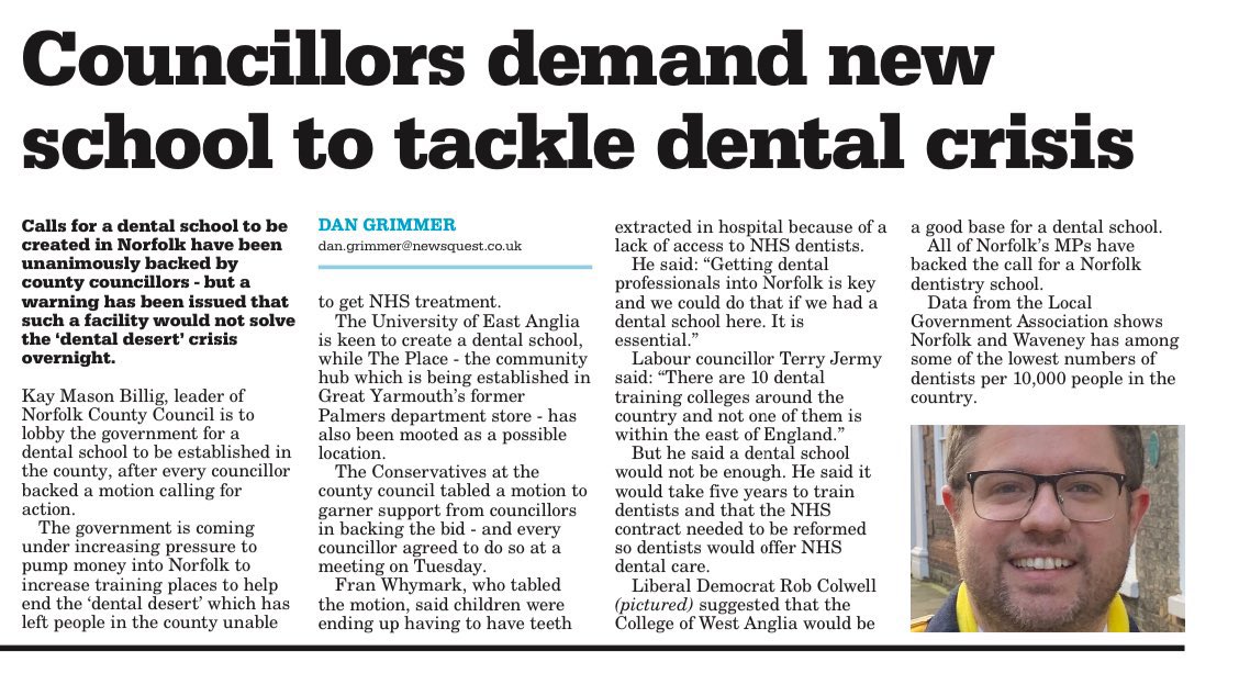 Tackling the crisis in NHS Dentistry is one of my key campaign priorities in SW #Norfolk. The @EDP24 review of Tuesday’s @NorfolkCC meeting that debated this issue is below which mentions my contribution & you can read my full speech by visiting: terryjermy.com/news/terry-cal…