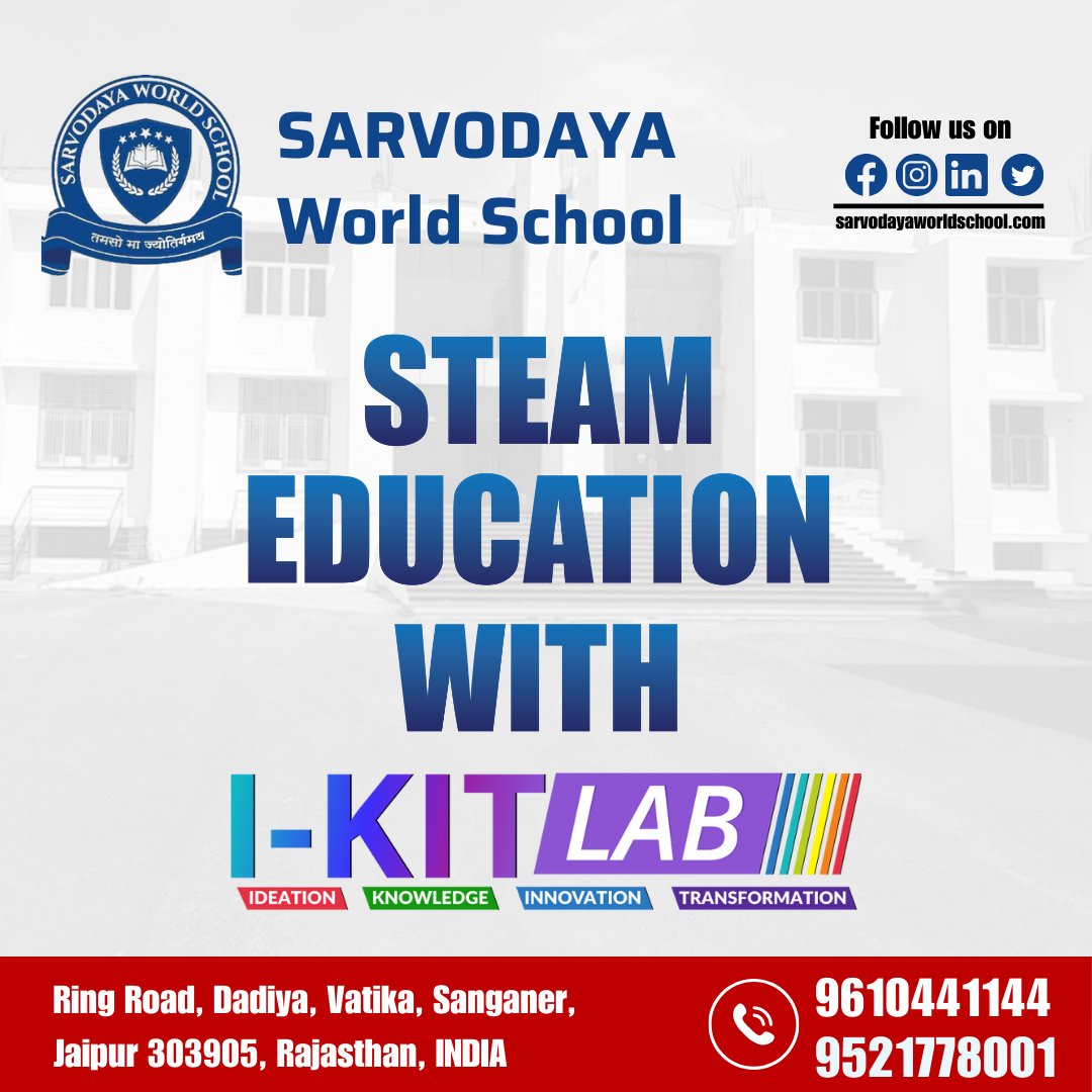 Innovate. Create. Educate: Exploring STEAM at Sarvodaya World School, Jaipur.

#ikitlab

#STEAMeducation
#InnovativeLearning
#CreativeMinds
#FutureReadyLeaders
#STEMtoSTEAM
#EmpoweringEducation
#InspireInnovation
#MakerCulture
#STEAMlearning
#HandsOnLearning
