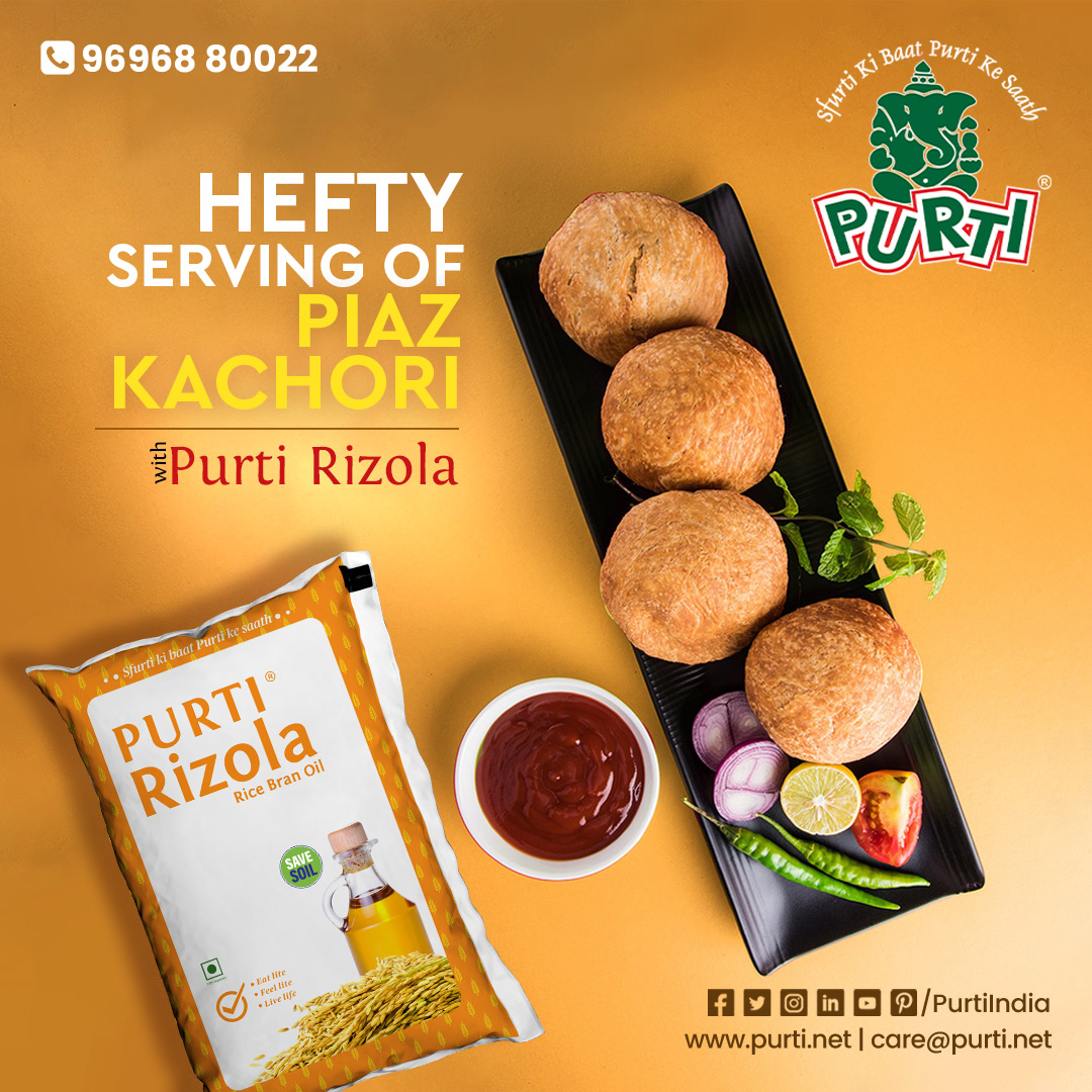 Savor piaz kachori with 𝐏𝐮𝐫𝐭𝐢 𝐑𝐢𝐳𝐨𝐥𝐚 𝐑𝐢𝐜𝐞 𝐁𝐫𝐚𝐧 𝐎𝐢𝐥, pure bliss in every bite!! For Distributorship 📞on 96968 80022 #Purti #EdibleOil #CookingOil #PurtiRizola #ricebranoil #ricebranoilforyourrecipe #piazkachori #kachorirecipe #kachorilove #kachorilovers