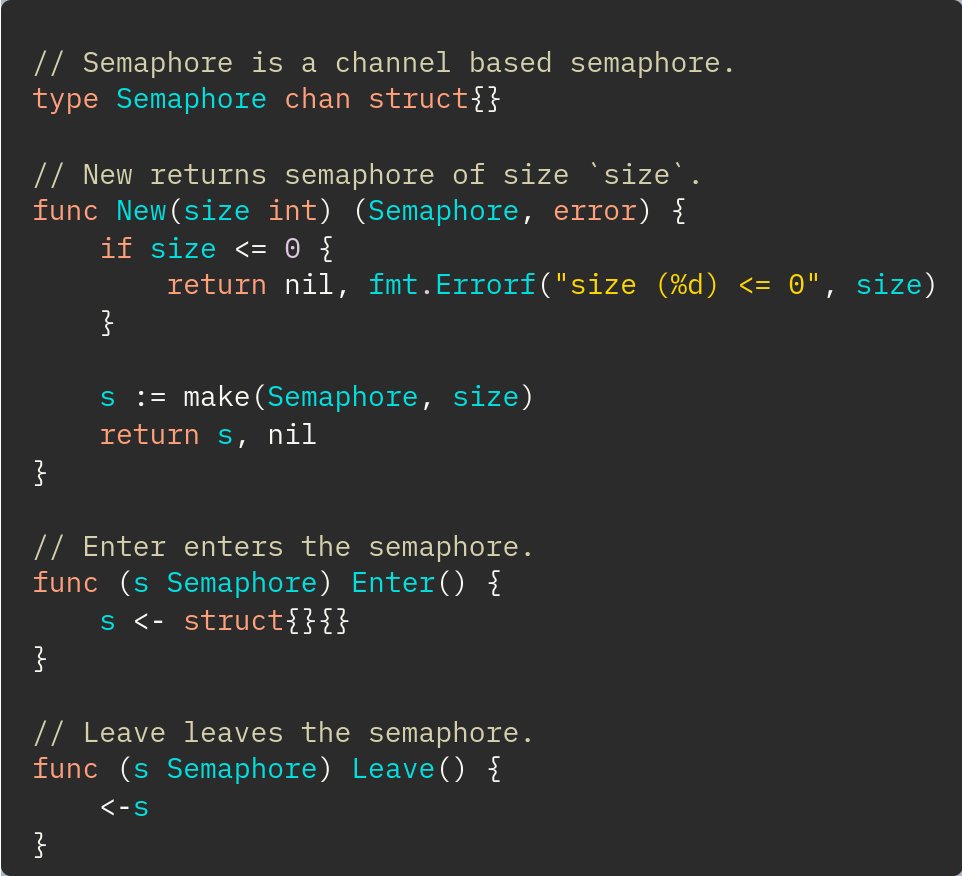 #golang #gen: Use a buffered channel as a semaphore.