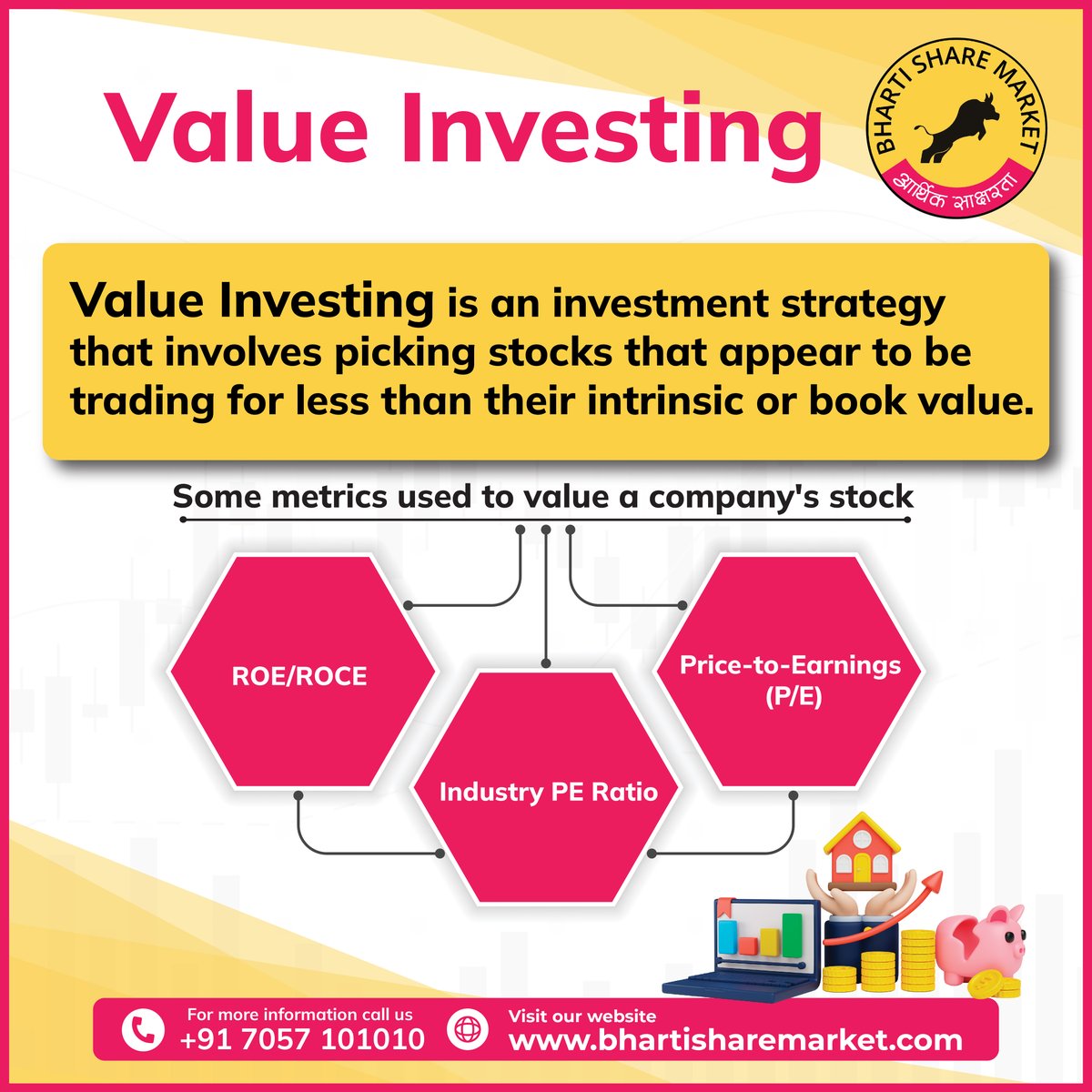 Value Investing is an investment strategy that involves picking stocks that appear to be trading for less than their intrinsic or book value. 📈💼📚 

#valueinvesting #stockpicking #intrinsicvalue #investmentstrategy #bsm #ravindrabharti #bhartisharemarket