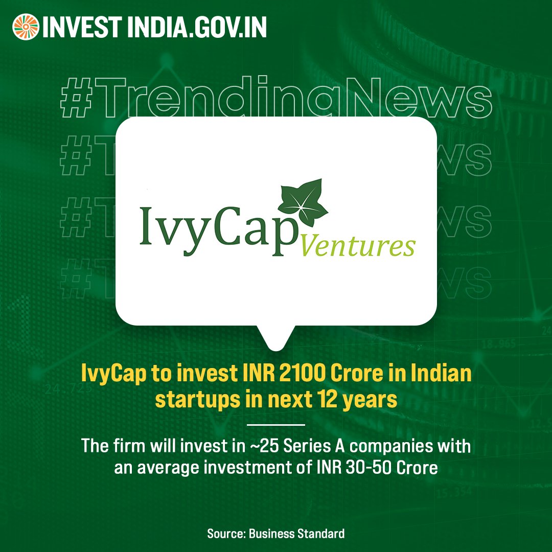 .@IvyCapVentures aims to capitalise on opportunities in consumer, healthcare, fintech, B2B software-as-a-service, space, and climate tech startups.

Know more: bit.ly/3JHy0xl

#InvestInIndia #InvestIndia #InTheNews #TrendingNews #Startup #StartupIndia