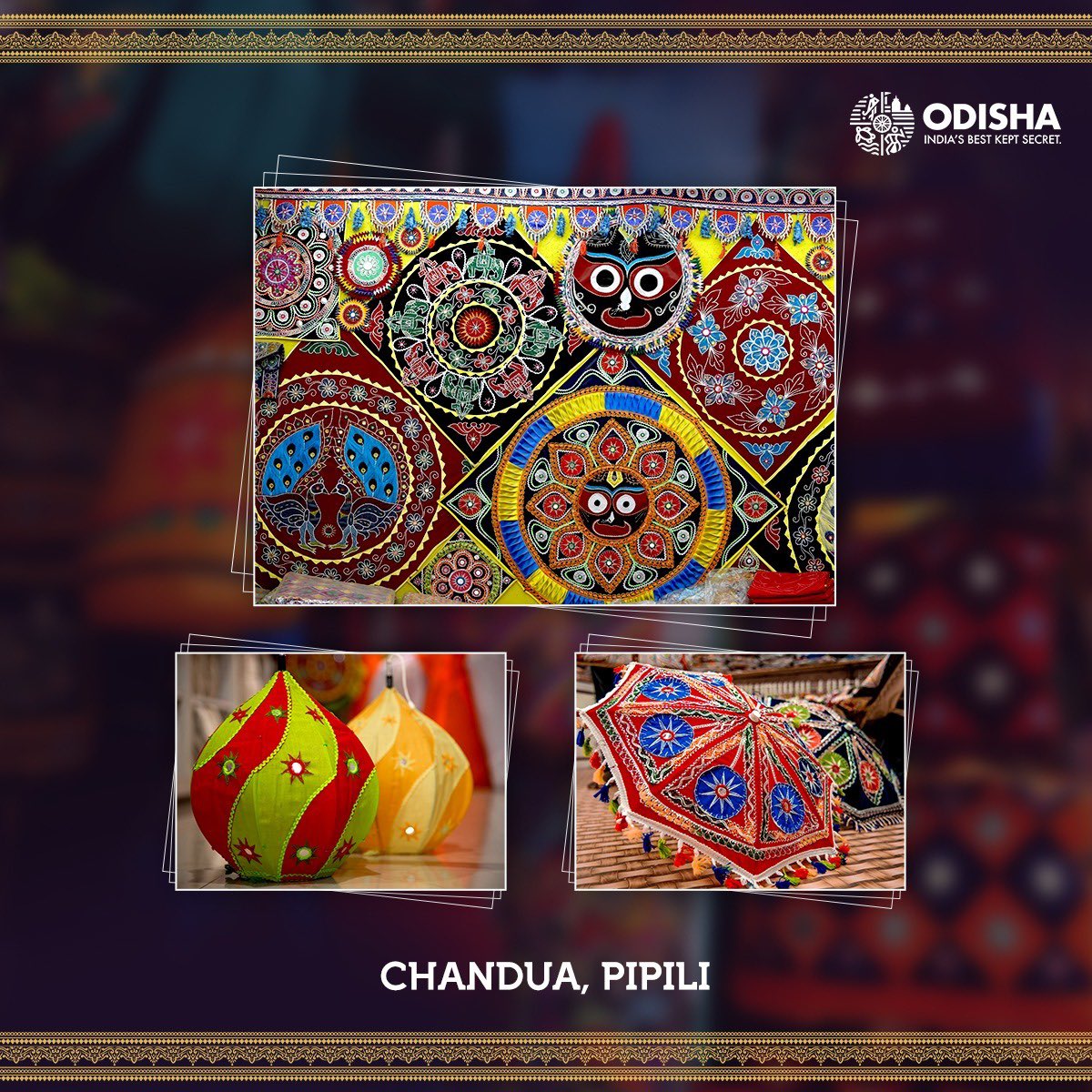 'Chandua', a beautiful applique artform believed to have started in 17th century, finds its origin in a quaint village of Pipili in Puri. From umbrellas to cushion covers and wall hangings to canopies, add a fine Chandua craft to elevate your home decor. Check out some