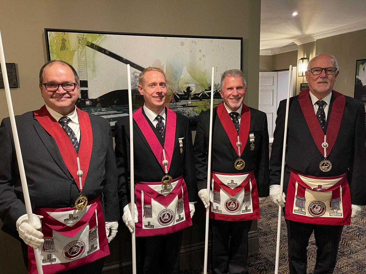 Pictured are our 4 active Provincial Stewards who were all on duty together at the installation of Idsall Lodge, No. 7133 #Freemasons #Freemasonry