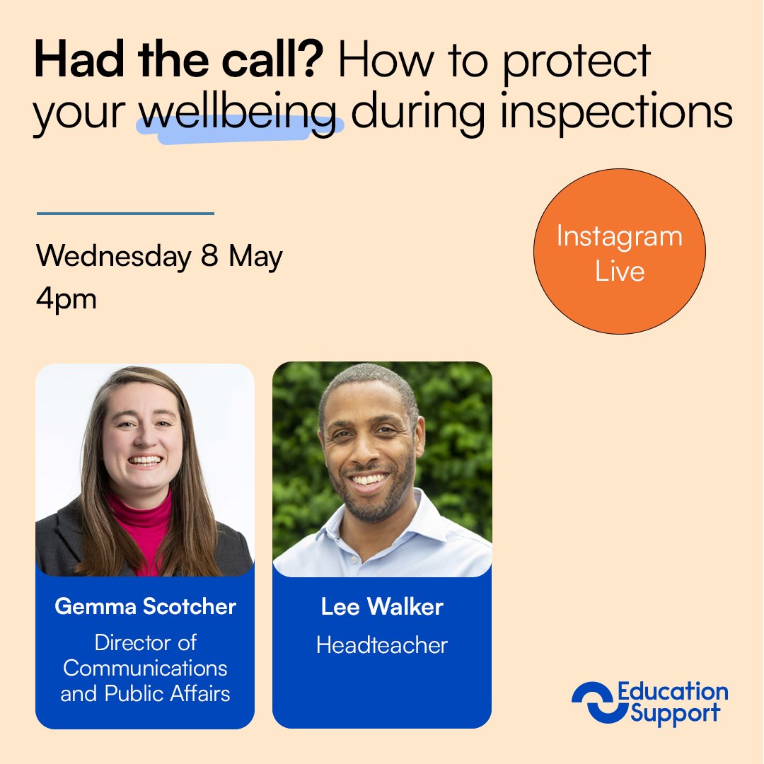 Today we go live on Instagram! Join us at 4pm as we explore how staff can stay mentally healthy during inspections. We'll also discuss what schools can do to prioritise mental health during this time. Full details here: ow.ly/Kyk750Ro5pB #Inspections #EduTwitter