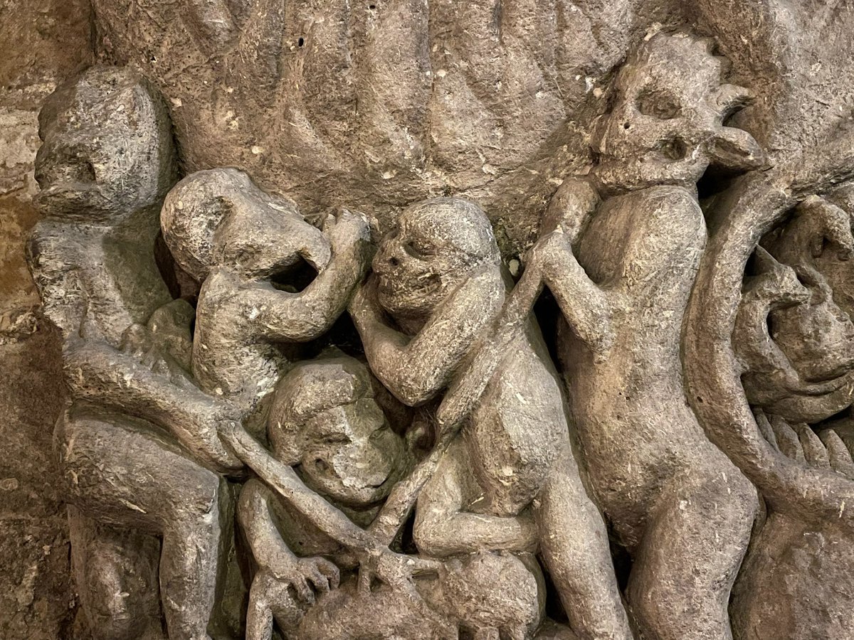 12th century demons and devils - detail from the ‘Doomstone’ at York Minster which depicts sinners being tortured in Hell’s cauldron. The relief is a survivor from the Norman Minster. #ReliefWednesday 📸 My own.